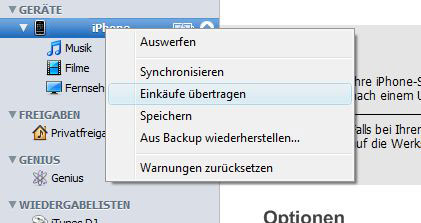 iPhone Apps Backup mit iTunes