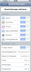 iPhone Jugendschutz Screen